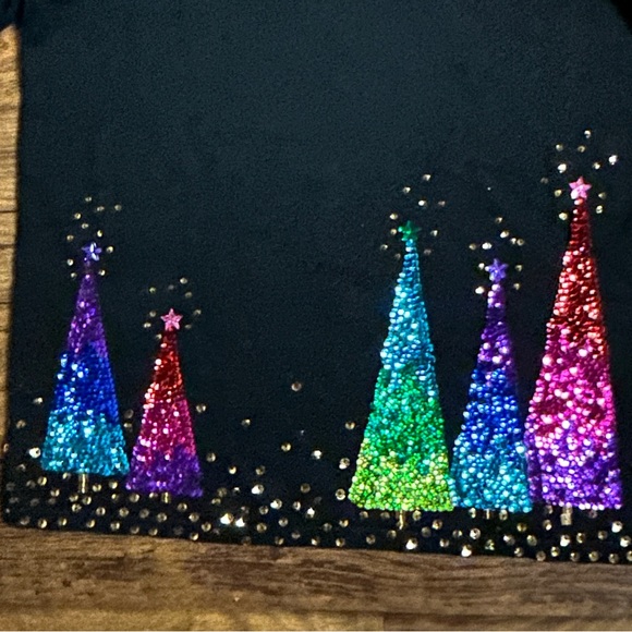 Quaker Factory • Size 8 • Black W/Multi-Colors Sequins •Christmas Trees •Sweater - Picture 3 of 8